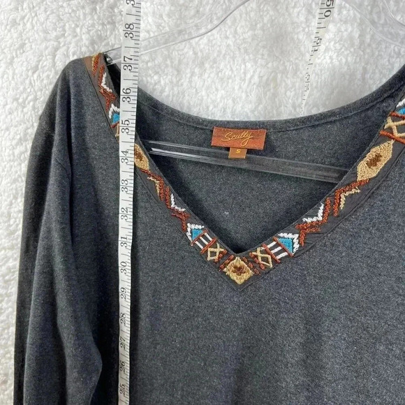Scully NWT Women Dress S Gray Aztec Tribal Fringe Trim Sheath Long Sleeve Native - Picture 10 of 16